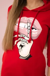 Dress with a long back and a colorful red print