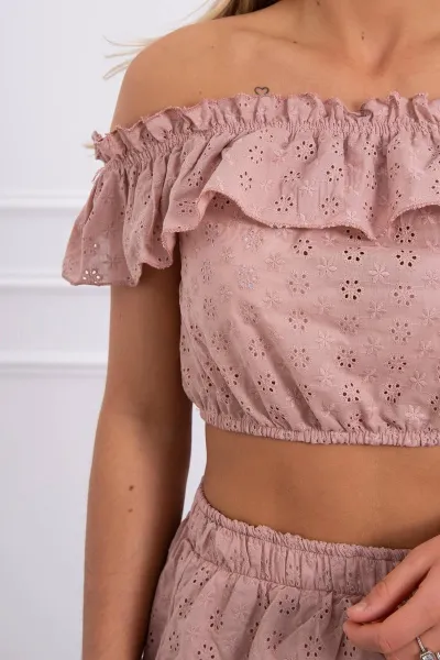 Legínovo Vyšívaný set s blúzkou Carmen cappuccino Farba: Hnedá, Veľkosť: UNI
