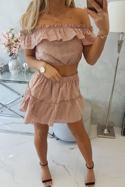 Legínovo Vyšívaný set s blúzkou Carmen cappuccino Farba: Hnedá, Veľkosť: UNI