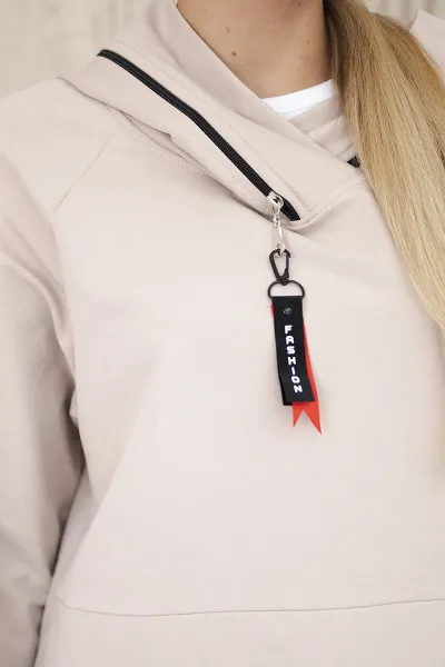 Tunic with zipper on hood Oversize beige