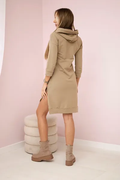 Dress with a longer back and a colorful camel print