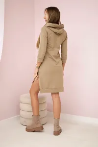 Dress with a longer back and a colorful camel print