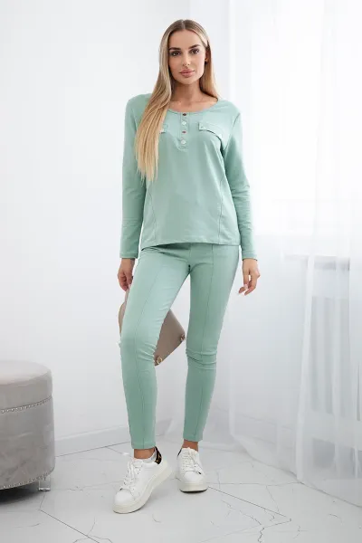 Set with a neckline with press studs dark mint