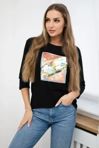 Blouse with 3D Bird black graphics