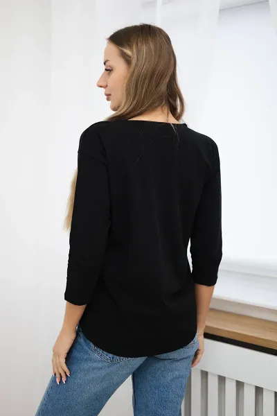 Blouse with 3D Bird black graphics