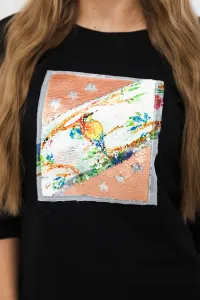 Blouse with 3D Bird black graphics