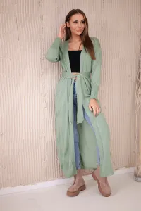 Long sweater with waist tie dark mint