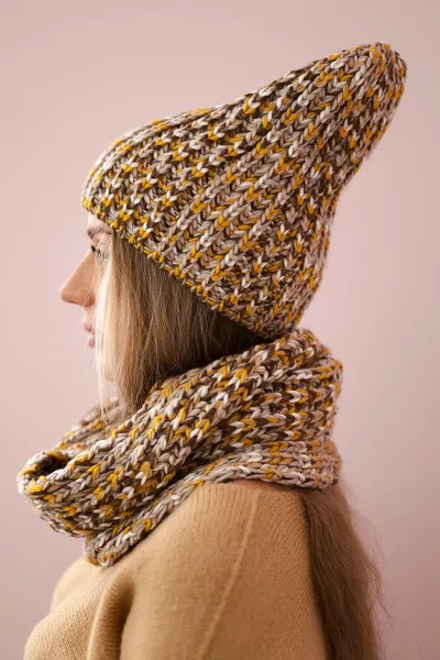 Women's fleece set Merry K202 brown + mustard