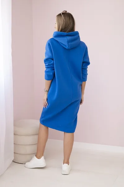 Dress with a hood and a slit on the side purple-blue