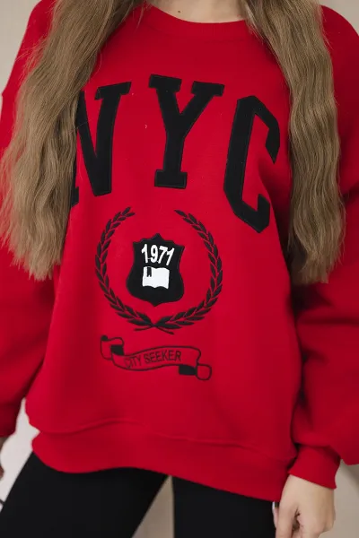 Cotton set insulated sweatshirt + leggings red