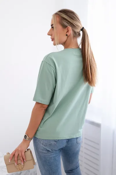 Cotton blouse with heart print dark mint