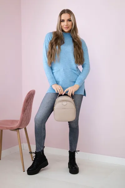 Sweater with stand-up collar blue