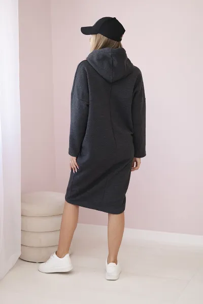 Dress with a hood and a slit on the side graphite melange