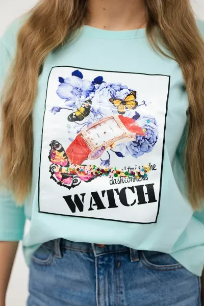 Blouse with 3D Watch mint graphics
