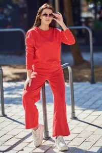 Cotton set Sweatshirt + Wide leg trousers red