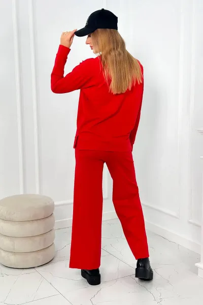 Cotton set Sweatshirt + Wide leg trousers red