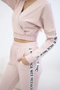 Set with decorative stripes in dark powder pink