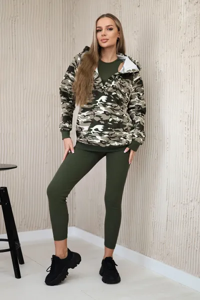 3-piece MOOR set of sweatshirt, top and leggings khaki + ecru
