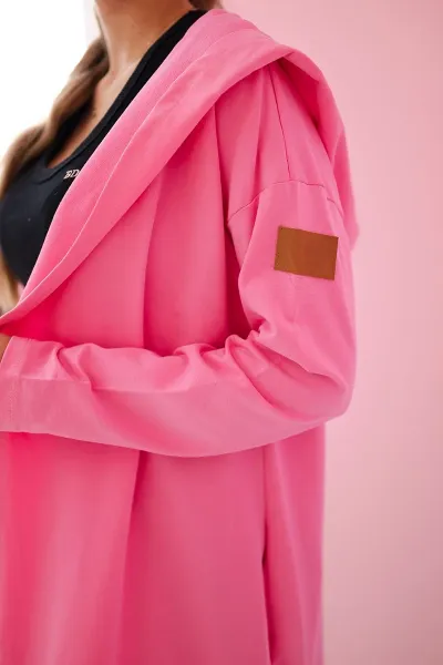 Long cardigan with hood light pink