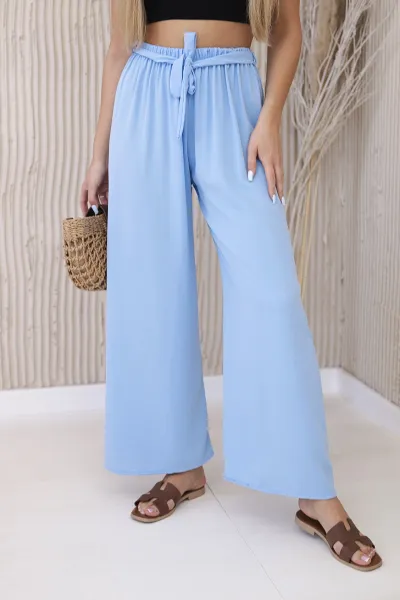 Blue trousers with a wide waist