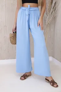 Blue trousers with a wide waist