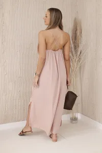Women's maxi dress with straps - powder pink