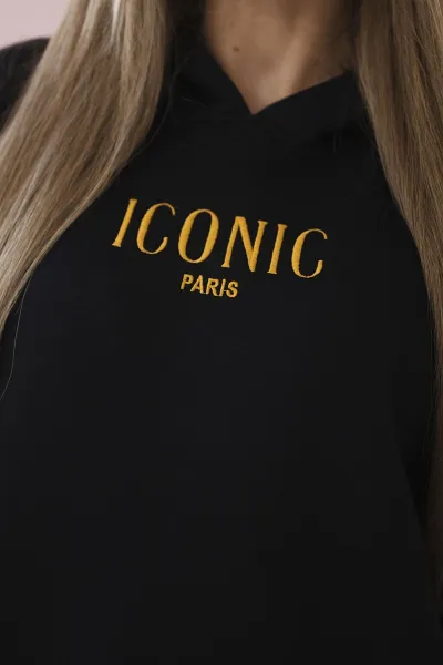 Insulated cotton set, sweatshirt with embroidery + black trousers