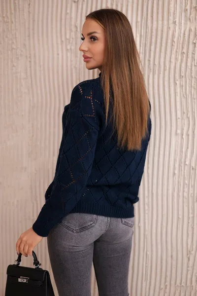 High-neckline sweater with diamond pattern navy blue