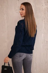 High-neckline sweater with diamond pattern navy blue
