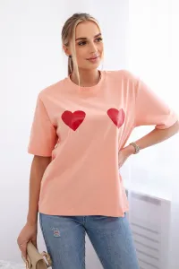 Cotton blouse with apricot heart print