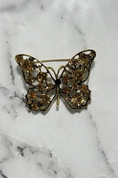 Butterfly Brooch A-2-21-7 apricot + gold