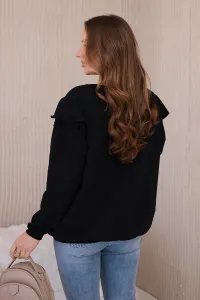 Cotton blouse with ruffles on the shoulders black