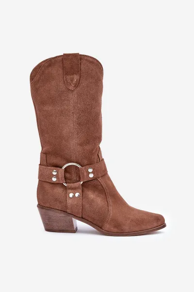 Zazoo 3669 Semišové Cowboy Čižmy Dámske Do Polovice Lýtka Hnedé
