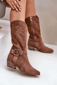 Zazoo 3669 Semišové Cowboy Čižmy Dámske Do Polovice Lýtka Hnedé