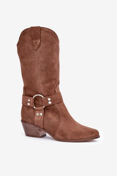 Zazoo 3669 Semišové Cowboy Čižmy Dámske Do Polovice Lýtka Hnedé