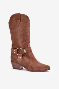 Zazoo 3669 Semišové Cowboy Čižmy Dámske Do Polovice Lýtka Hnedé