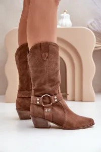 Zazoo 3669 Semišové Cowboy Čižmy Dámske Do Polovice Lýtka Hnedé