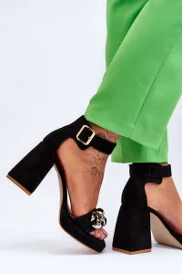 Lewski Shoes Dámske semišové sandále na masívnych topánkach päty lewski 3207 čierna