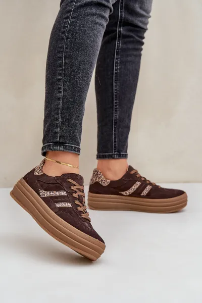 Zazoo N1176 Semišové Sneakers Na Platforme Leopard Čokoládové