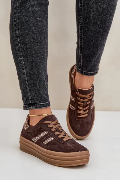 Zazoo N1176 Semišové Sneakers Na Platforme Leopard Čokoládové
