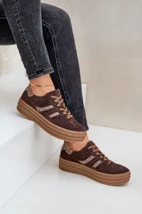 Zazoo N1176 Semišové Sneakers Na Platforme Leopard Čokoládové