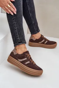 Zazoo N1176 Semišové Sneakers Na Platforme Leopard Čokoládové