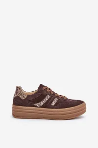 Zazoo N1176 Semišové Sneakers Na Platforme Leopard Čokoládové