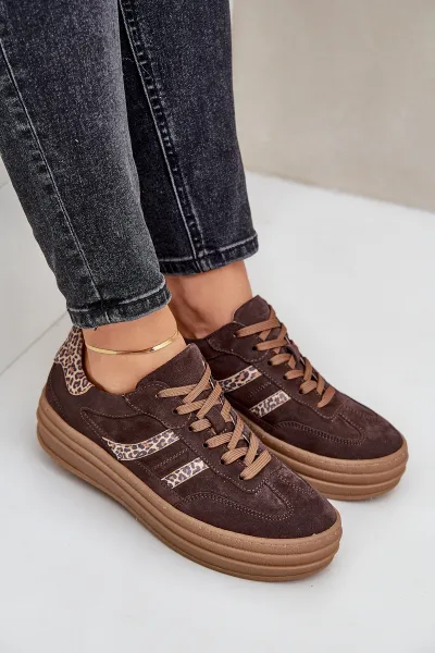 Zazoo N1176 Semišové Sneakers Na Platforme Leopard Čokoládové