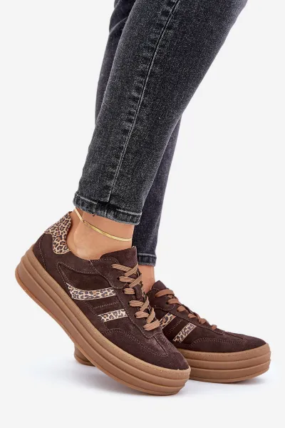 Zazoo N1176 Semišové Sneakers Na Platforme Leopard Čokoládové