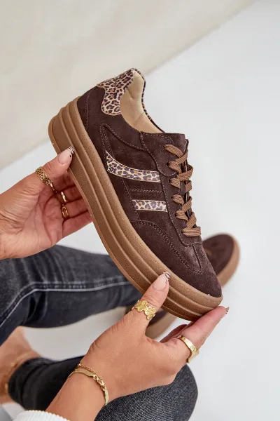 Zazoo N1176 Semišové Sneakers Na Platforme Leopard Čokoládové