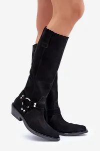 Semišové Cowboy Topánky Na Nízkom Opätku S Dekoráciou Zazoo 3656 Čierne