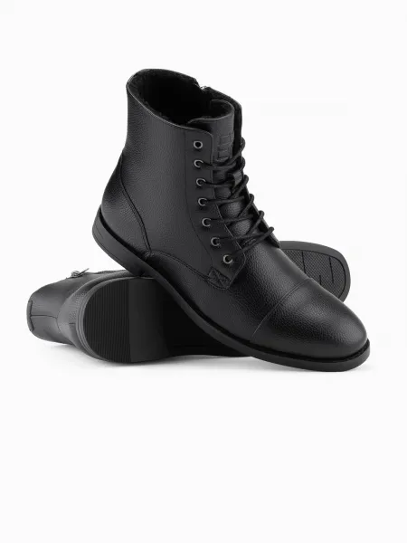 Ombre Men's eco leather shoes with insulated high upper - black