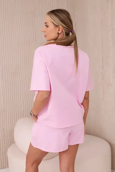 Women's set T-shirt with print + shorts - light pink
