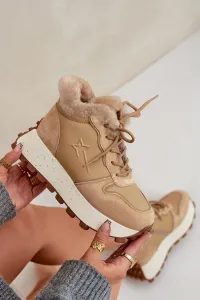 BIG STAR SHOES Kožené Sneakersy Čižmy Dámske S Kožušinou Na Platforme Big Star